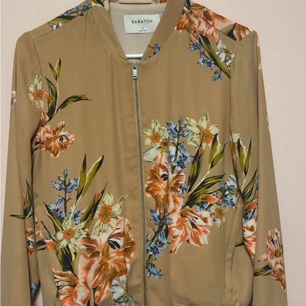 Babaton Taupe Floral Bomber Jacket